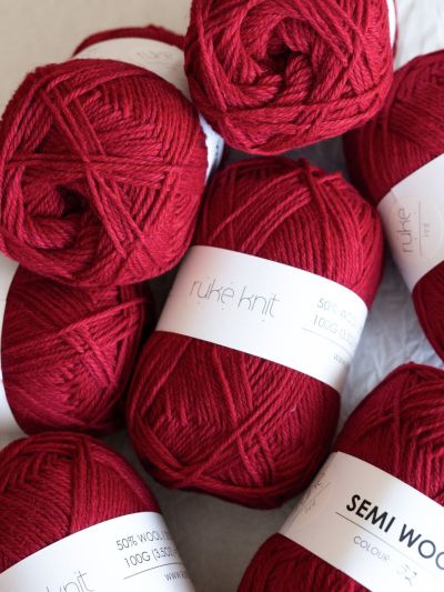 Ruke knit Semi-Wool yarn - Burgundy (52), 100g