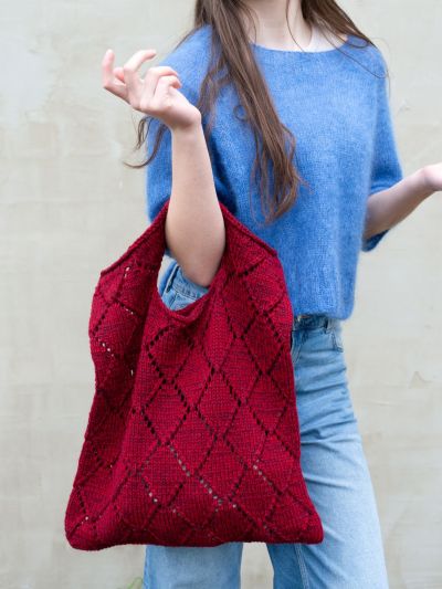 Diamond Market Bag Knitting Pattern with Diamond Lace Stitch