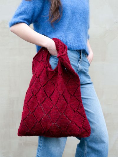 Diamond Market Bag Knitting Pattern with Diamond Lace Stitch