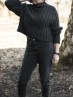 Dark grey Midnight jumper knitted sweater worn outdoors, showing ribbed texture and relaxed fit.