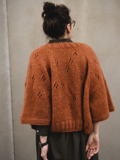 Cherry Blossom cardigan knitting pattern full back view by Ruke Knit