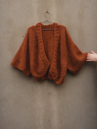 Cherry Blossom cardigan knitting pattern flat lay by Ruke Knit