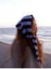 Ruke Headscarf knitting pattern striped hood scarf side view