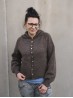 Autumn Hooded cardigan knitting pattern front view on model by Ruke Knit