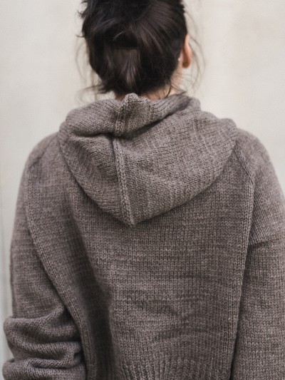 Autumn Hooded cardigan knitting pattern hood back detail close-up