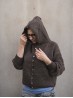 Autumn Hooded cardigan knitting pattern front view with hood on