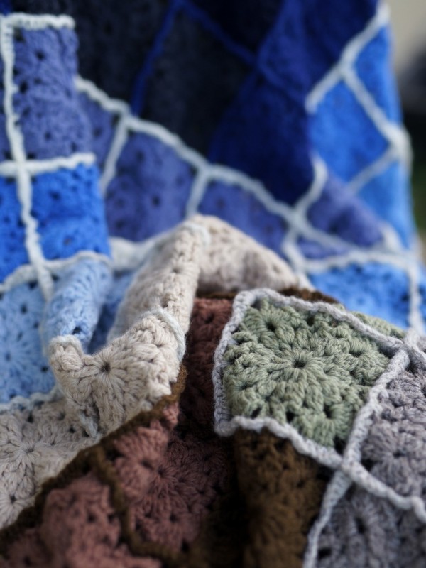 Grandma’s Crocheted Blanket crochet pattern Flower Square detail with leftover Ruke Wool yarn