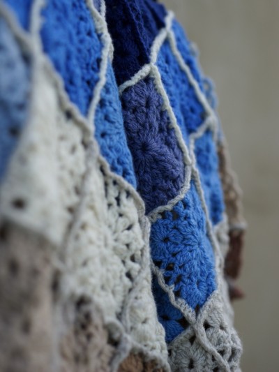 Grandma’s Crocheted Blanket crochet pattern stitch texture detail with joined crochet squares