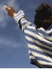 Marine sweater knitting pattern by Ruke Knit - sleeve detail of blue and white striped sweater