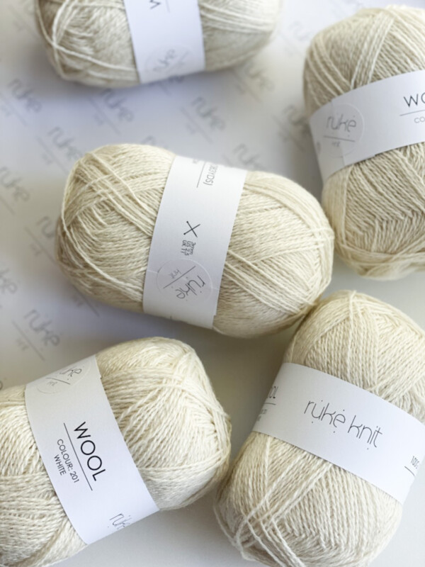 Ruke knit wool yarn White, no. 201